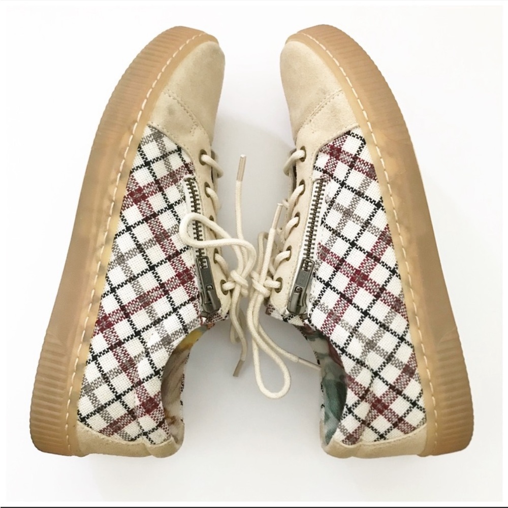 BORN Tamara Plaid Checkered Leather Zip Sneakers